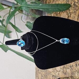 14k London Blue Topaz vintage Heng Ngai ring and pendant w/ white topaz